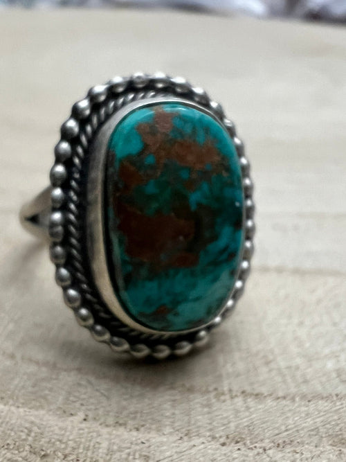 Randy Billy Royston Turquoise & Sterling Silver Ring - Size 10 - Cowhide and Conchos
