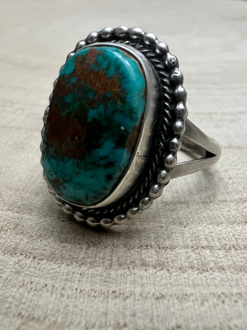 Randy Billy Royston Turquoise & Sterling Silver Ring - Size 10 - Cowhide and Conchos