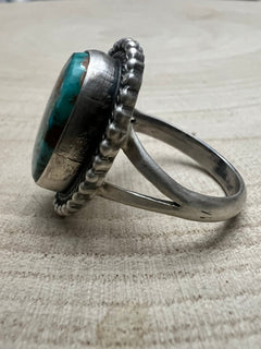 Randy Billy Royston Turquoise & Sterling Silver Ring - Size 10 - Cowhide and Conchos