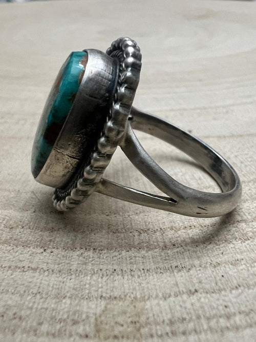 Randy Billy Royston Turquoise & Sterling Silver Ring - Size 10 - Cowhide and Conchos