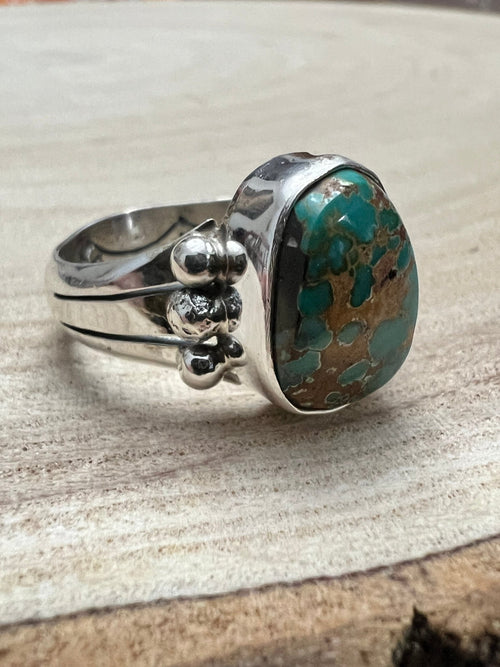 Randy Billy Royston Turquoise & Sterling Silver Ring - Size 10 - Cowhide and Conchos