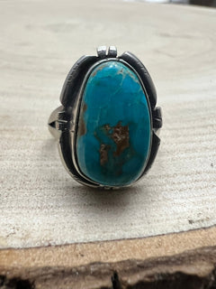 Randy Billy Royston Turquoise & Sterling Silver Ring - Size 8 - Cowhide and Conchos