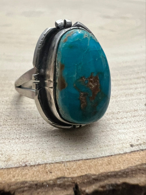 Randy Billy Royston Turquoise & Sterling Silver Ring - Size 8 - Cowhide and Conchos