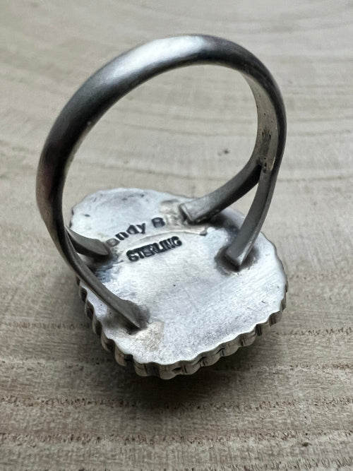 Randy Billy Royston Turquoise & Sterling Silver Ring - Size 8.5 - Cowhide and Conchos