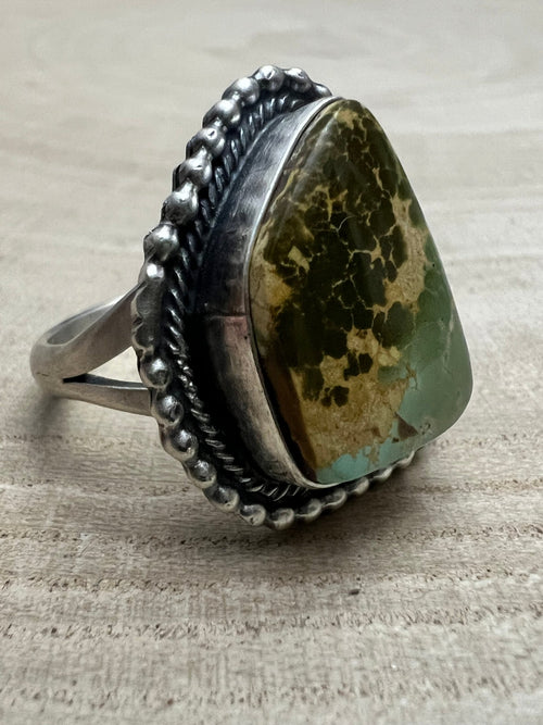Randy Billy Royston Turquoise & Sterling Silver Ring - Size 8.5 - Cowhide and Conchos