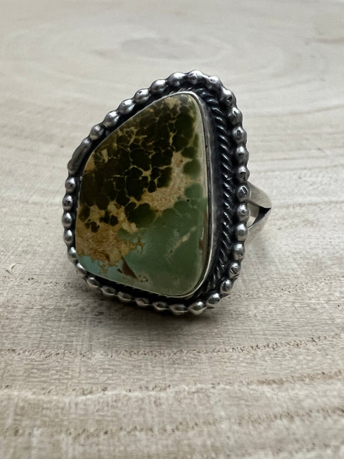 Randy Billy Royston Turquoise & Sterling Silver Ring - Size 8.5 - Cowhide and Conchos