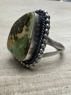 Randy Billy Royston Turquoise & Sterling Silver Ring - Size 8.5 - Cowhide and Conchos