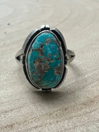 Randy Billy Royston Turquoise & Sterling Silver Ring - Size 9.5 - Cowhide and Conchos