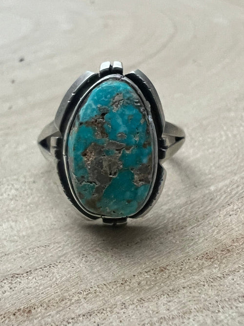 Randy Billy Royston Turquoise & Sterling Silver Ring - Size 9.5 - Cowhide and Conchos