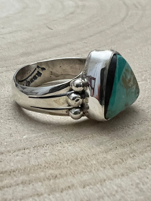 Randy Billy Royston Turquoise & Sterling Silver Ring - Size 9.5 - Cowhide and Conchos