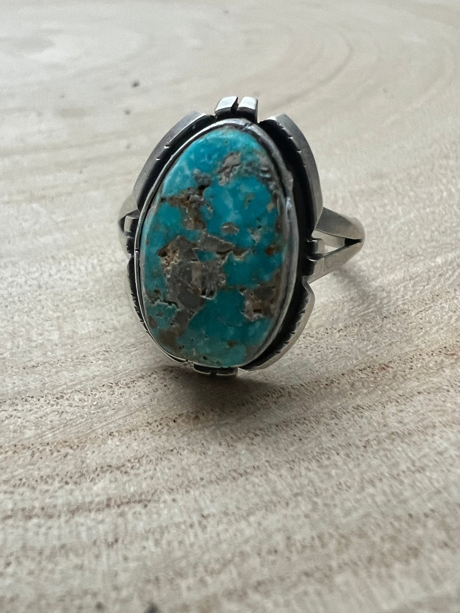 Randy Billy Royston Turquoise & Sterling Silver Ring - Size 9.5 - Cowhide and Conchos
