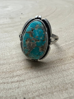 Randy Billy Royston Turquoise & Sterling Silver Ring - Size 9.5 - Cowhide and Conchos
