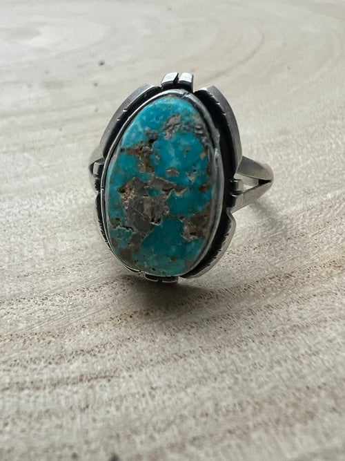 Randy Billy Royston Turquoise & Sterling Silver Ring - Size 9.5 - Cowhide and Conchos