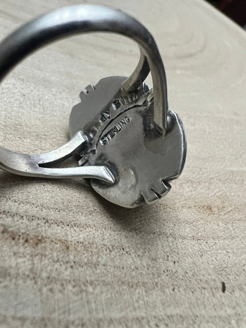 Randy Billy Royston Turquoise & Sterling Silver Ring - Size 9.5 - Cowhide and Conchos