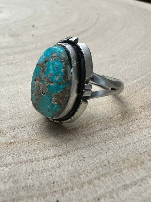 Randy Billy Royston Turquoise & Sterling Silver Ring - Size 9.5 - Cowhide and Conchos