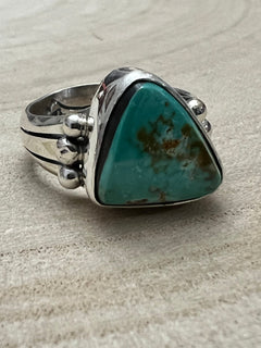 Randy Billy Royston Turquoise & Sterling Silver Ring - Size 9.5 - Cowhide and Conchos