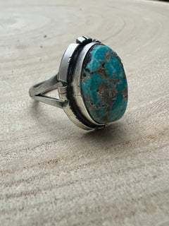Randy Billy Royston Turquoise & Sterling Silver Ring - Size 9.5 - Cowhide and Conchos