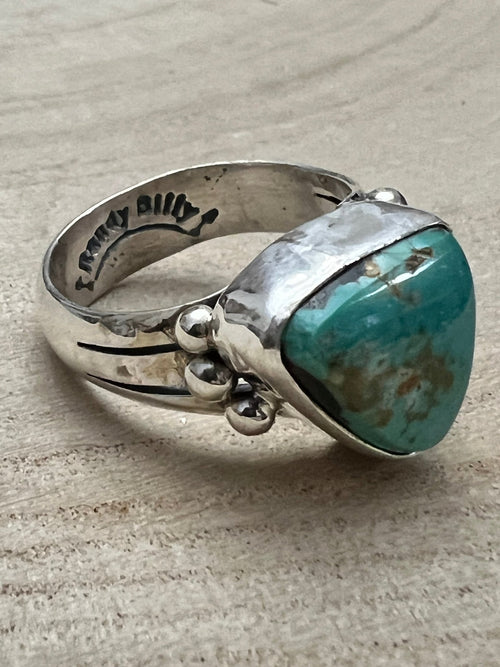 Randy Billy Royston Turquoise & Sterling Silver Ring - Size 9.5 - Cowhide and Conchos