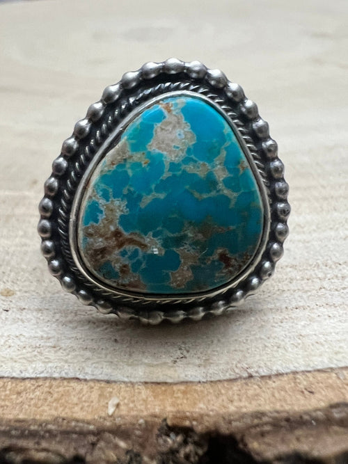 Randy Billy Royston Turquoise & Sterling Silver Ring - Size 9.5 - Cowhide and Conchos
