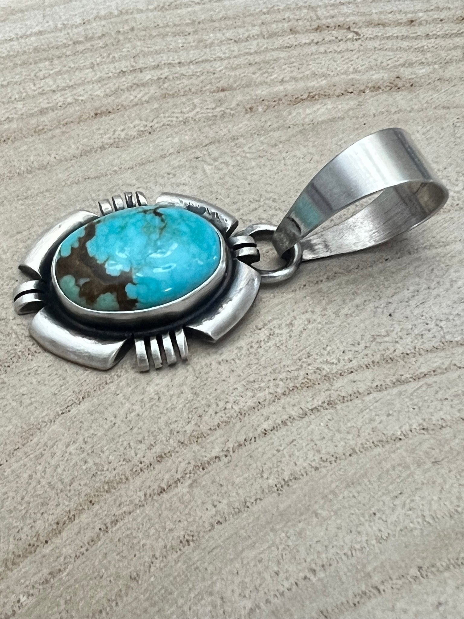 Randy Billy Turquoise & Sterling Silver Pendant - Cowhide and Conchos