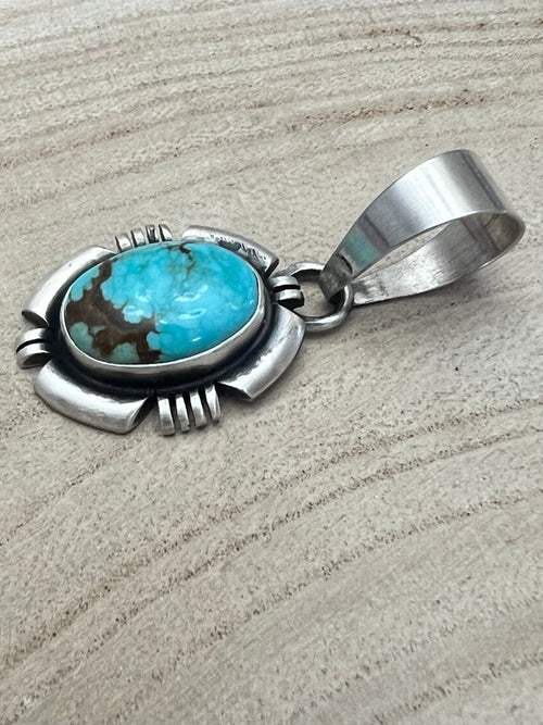 Randy Billy Turquoise & Sterling Silver Pendant - Cowhide and Conchos