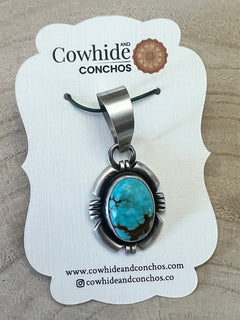 Randy Billy Turquoise & Sterling Silver Pendant - Cowhide and Conchos