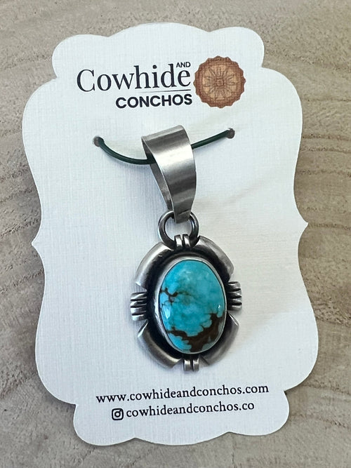 Randy Billy Turquoise & Sterling Silver Pendant - Cowhide and Conchos