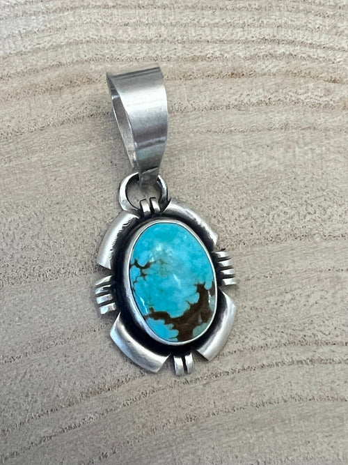 Randy Billy Turquoise & Sterling Silver Pendant - Cowhide and Conchos