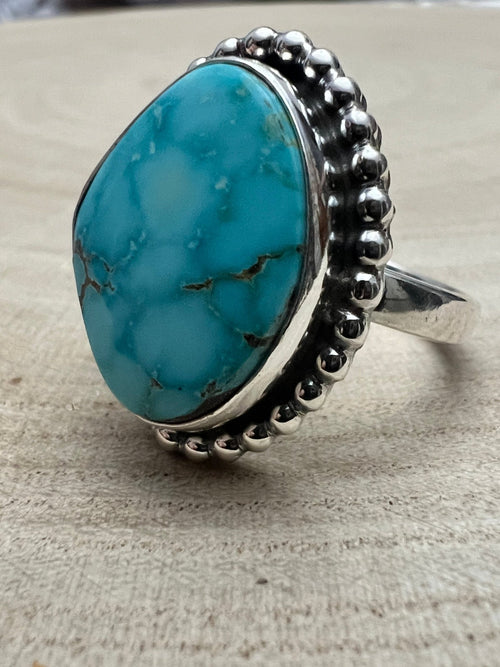 Randy Billy Turquoise & Sterling Silver Ring Size Adjustable - Cowhide and Conchos