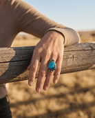 Randy Boyd Navajo Sterling Silver Ring with Fox Turquoise — Size 8.5 (Hallmark RB) - Cowhide and Conchos