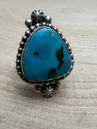 Randy Boyd Turquoise & Sterling Silver Ring - Size 8.5 - Cowhide and Conchos