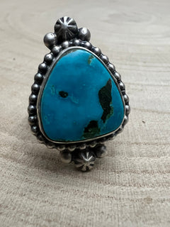 Randy Boyd Turquoise & Sterling Silver Ring - Size 8.5 - Cowhide and Conchos