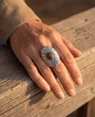 Raymond Coriz Navajo Concho Ring with Purple Spiny Oyster — Sterling Silver, Size 8+ Adjustable - Cowhide and Conchos