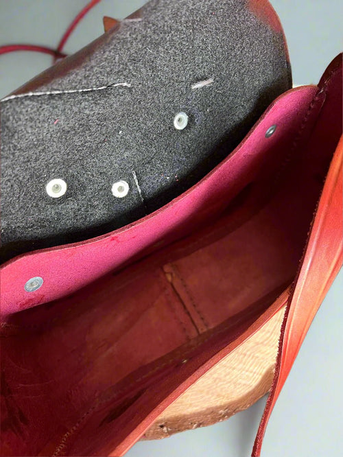 Red Rose Tooled Leather Saddle Purse - Cowhide and Conchos