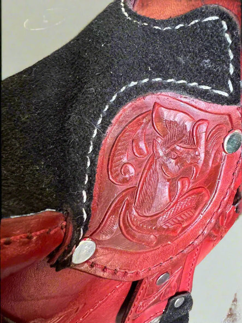 Red Rose Tooled Leather Saddle Purse - Cowhide and Conchos