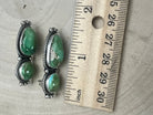 Rena Begay Navajo Sterling Silver Earrings with Sonoran Mountain Turquoise — 1 1/2" × 1/2" (R. Begay Hallmarked, Heirloom) - Cowhide and Conchos