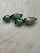 Rena Begay Navajo Sterling Silver Earrings with Sonoran Mountain Turquoise — 1 1/2" × 1/2" (R. Begay Hallmarked, Heirloom) - Cowhide and Conchos