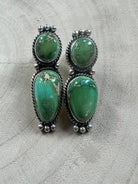 Rena Begay Navajo Sterling Silver Earrings with Sonoran Mountain Turquoise — 1 1/2" × 1/2" (R. Begay Hallmarked, Heirloom) - Cowhide and Conchos