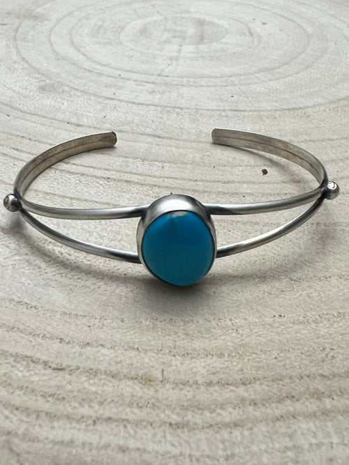 Rena Begay Turquoise & Sterling Silver Bracelet - Cowhide and Conchos