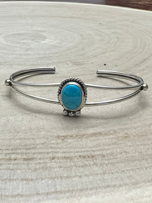 Rena Begay Turquoise & Sterling Silver Bracelet - Cowhide and Conchos