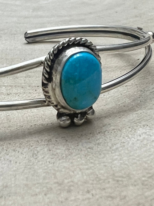 Rena Begay Turquoise & Sterling Silver Bracelet - Cowhide and Conchos