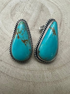 Rena Begay Turquoise & Sterling Silver Earrings - Cowhide and Conchos