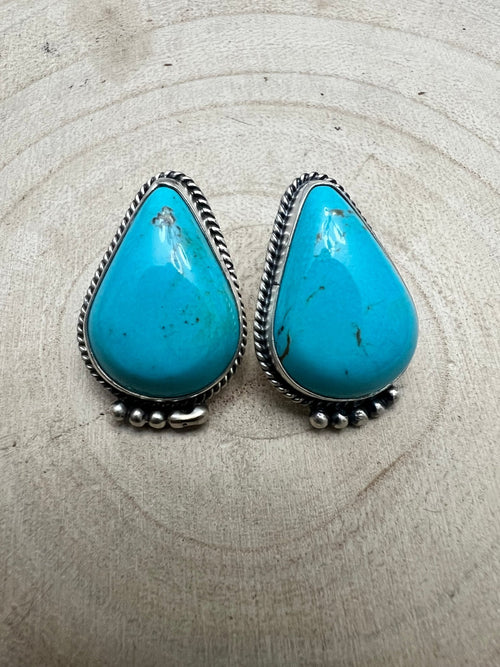 Rena Begay Turquoise & Sterling Silver Earrings - Cowhide and Conchos