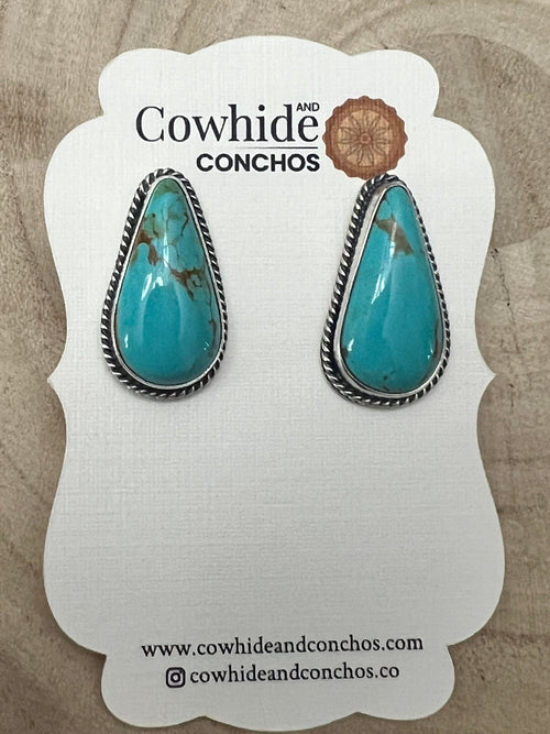 Rena Begay Turquoise & Sterling Silver Earrings - Cowhide and Conchos