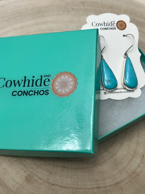 Rena Begay Turquoise & Sterling Silver Earrings - Cowhide and Conchos