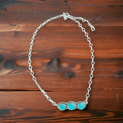 Rena Begay Turquoise & Sterling Silver Necklace - 16 to 18 inch - Cowhide and Conchos