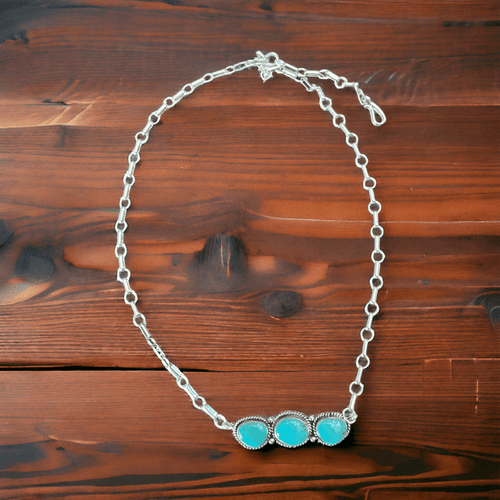 Rena Begay Turquoise & Sterling Silver Necklace - 16 to 18 inch - Cowhide and Conchos