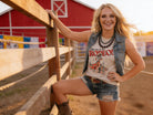 Retro "Take Me To The Rodeo" Pin - Up Cowgirl Graphic Tee - Tan - Cowhide and Conchos