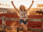 Retro "Take Me To The Rodeo" Pin - Up Cowgirl Graphic Tee - Tan - Cowhide and Conchos