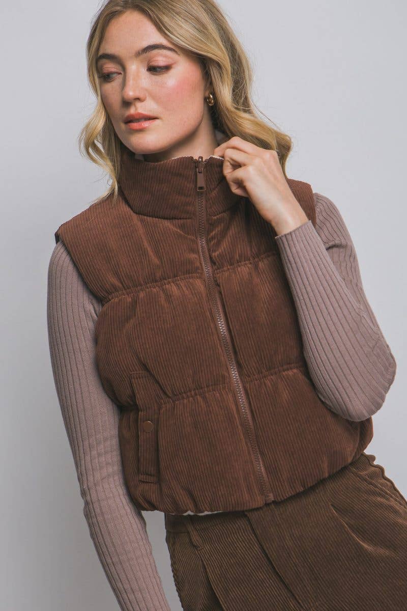 Reversible Corduroy Puffer Vest - 4 colors available - Cowhide and Conchos